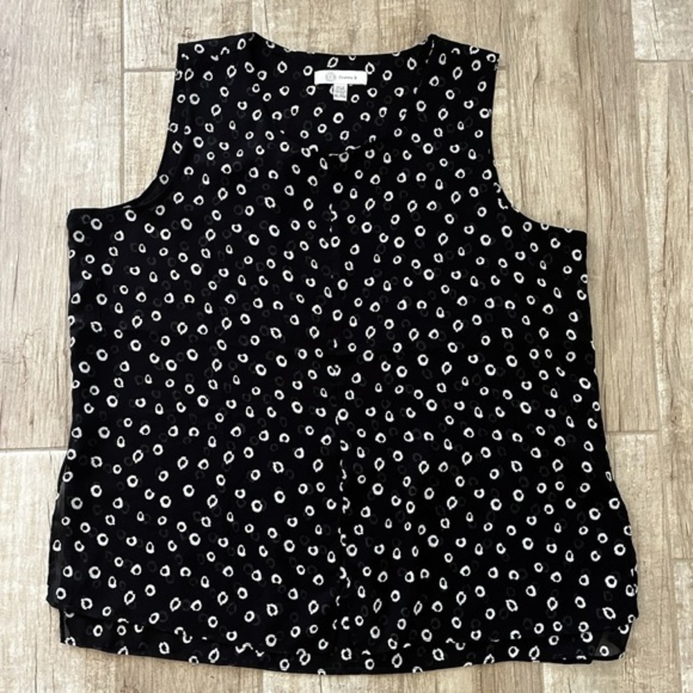 Cristina B Black White Polka Dot Sleeveless‎ Blouse Top Casual